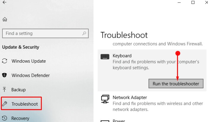 Keyboard troubleshooter setting in windows 11