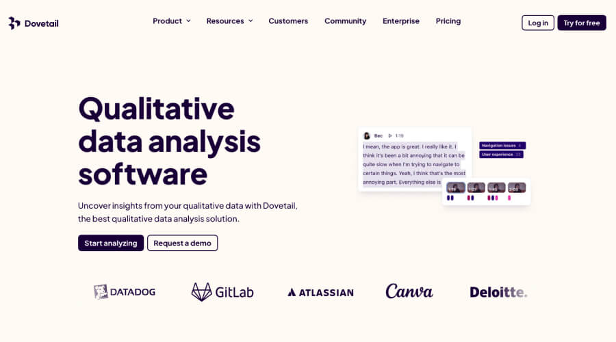 Dovetail - Qualitative Analysis Tool