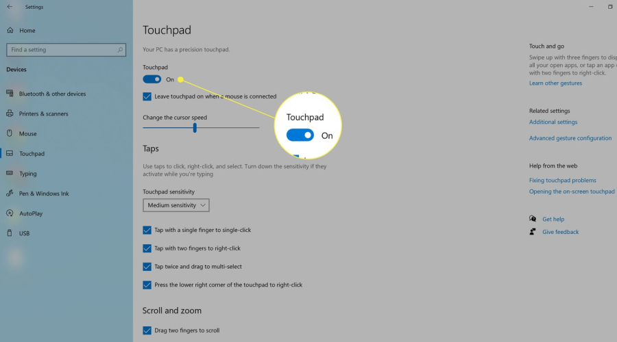 Change Settings to Enable Your Touchpad
