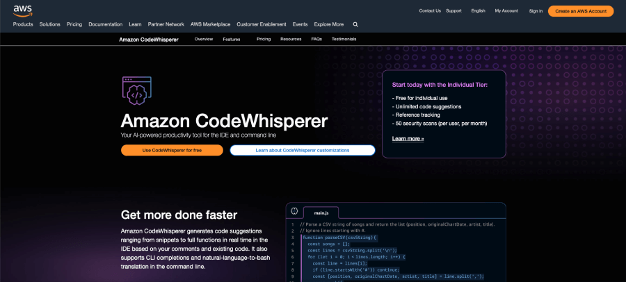 Amazon CodeWhisperer - ai tool for coding
