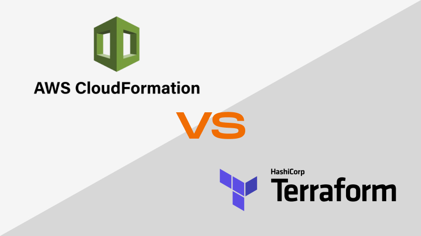 Comparison graphic with AWS CloudFormation and HashiCorp Terraform logos separated by an  "VS"