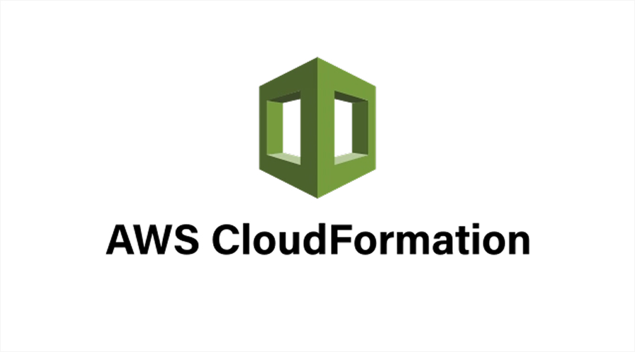 AWS CloudFormation logo with its green 3D cube icon and black text