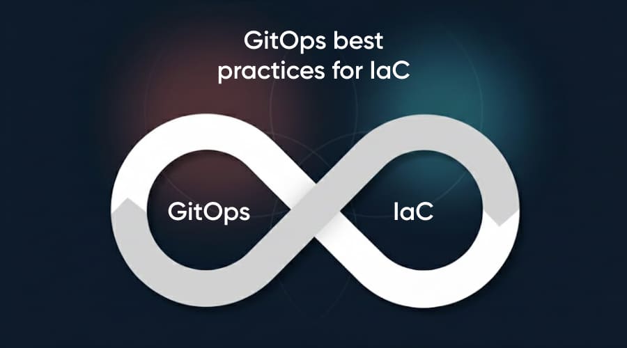 GitOps best practices for IaC - WeeTech Solution Pvt Ltd featuring an infinity symbol with "GitOps" on the left and "IaC" on the right, topped with the text "GitOps best practices for IaC."