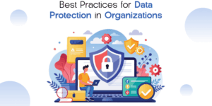 illustration of a person working on a laptop surrounded by security icons.