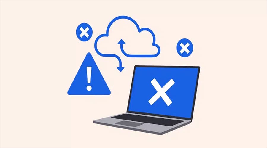 Illustration of a laptop and cloud with warning icons, depicting the prevention of configuration drift.