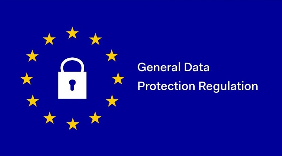 The European Union flag with a white padlock icon in the center of the stars, next to the text "General Data Protection Regulation."