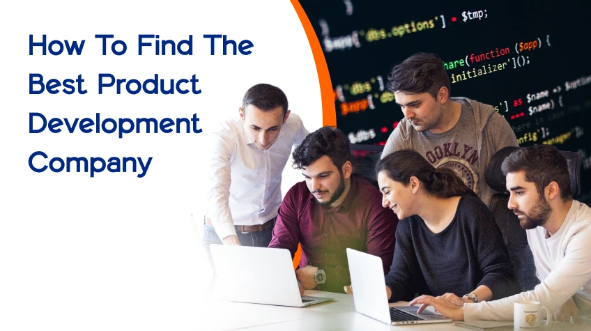 A team of office professionals huddled together looking at a laptop.