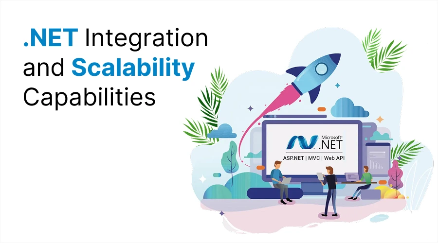 Illustration of a rocket launching from a computer screen to represent growth, featuring the text ASP.NET, MVC, and Web API.