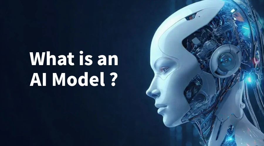 A futuristic robotic head in profile next to the text "What is an AI Model ?"