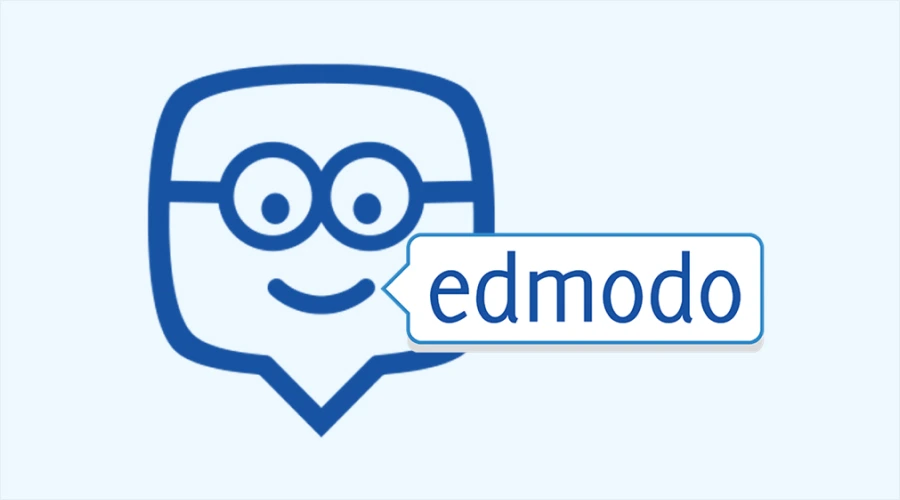 Edmodo - WeeTech Solution Pvt Ltd The blue logo for "edmodo" inside a speech bubble next to a cartoon face icon wearing glasses.