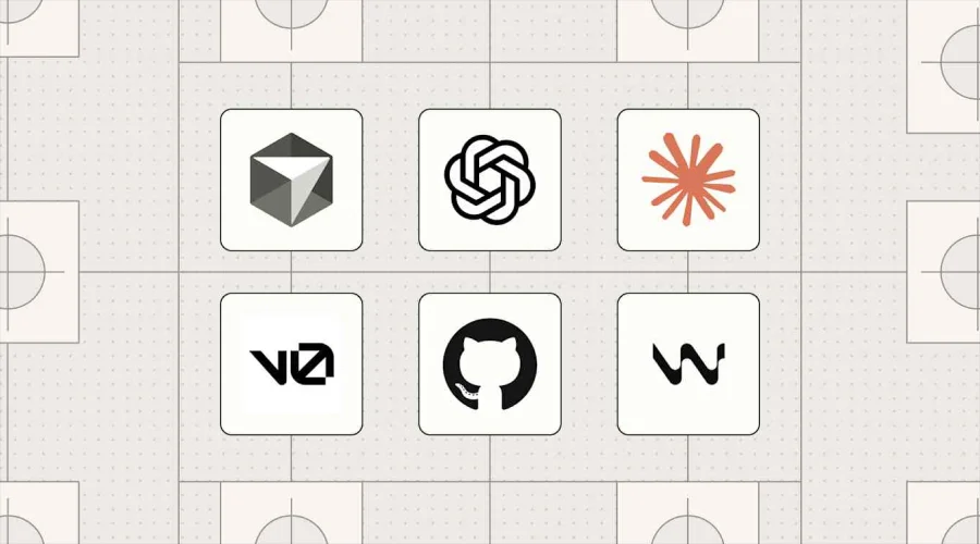 Examples of currently available generative AI code generation tools - WeeTech Solution Pvt Ltd A grid displaying six logos of popular generative AI and development tools on a light technical background.