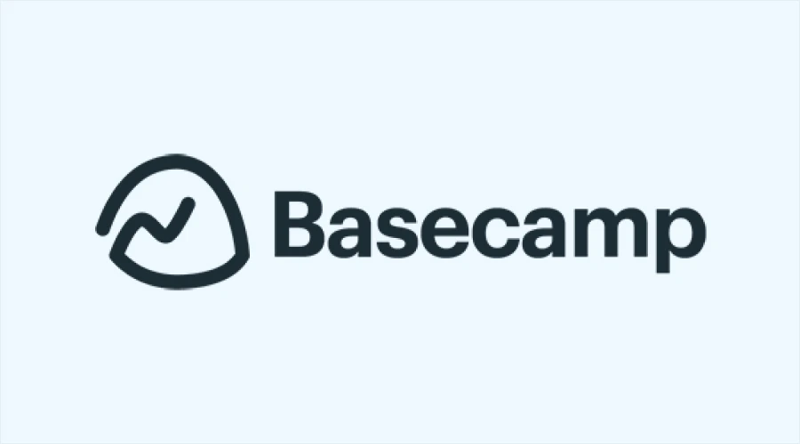 Basecamp - WeeTech Solution Pvt Ltd The Basecamp logo, featuring a minimalist looped mountain outline next to the bold wordmark "Basecamp" on a light blue background.