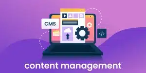 10 Best Content Management System (CMS) Platforms - WeeTech Solution Pvt Ltd Illustration of a laptop displaying a CMS interface with the text 'content management' below it.