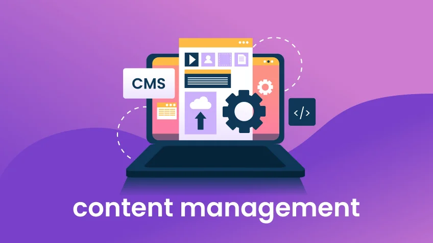 10 Best Content Management System (CMS) Platforms - WeeTech Solution Pvt Ltd Illustration of a laptop displaying a CMS interface with the text 'content management' below it.