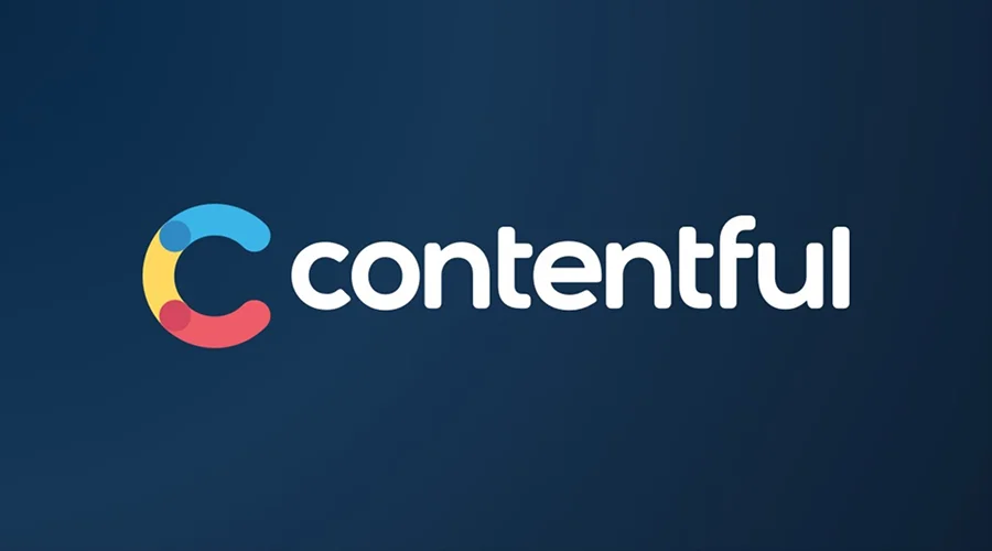 Contentful logo with a colorful interlocking'C' icon beside white text on a dark blue background.