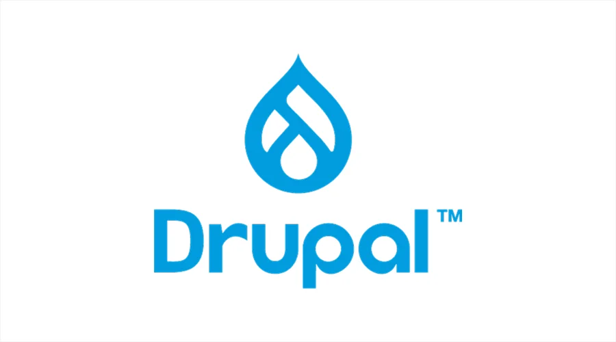 Drupal logo featuring a blue water droplet icon above the brand name on a white background.