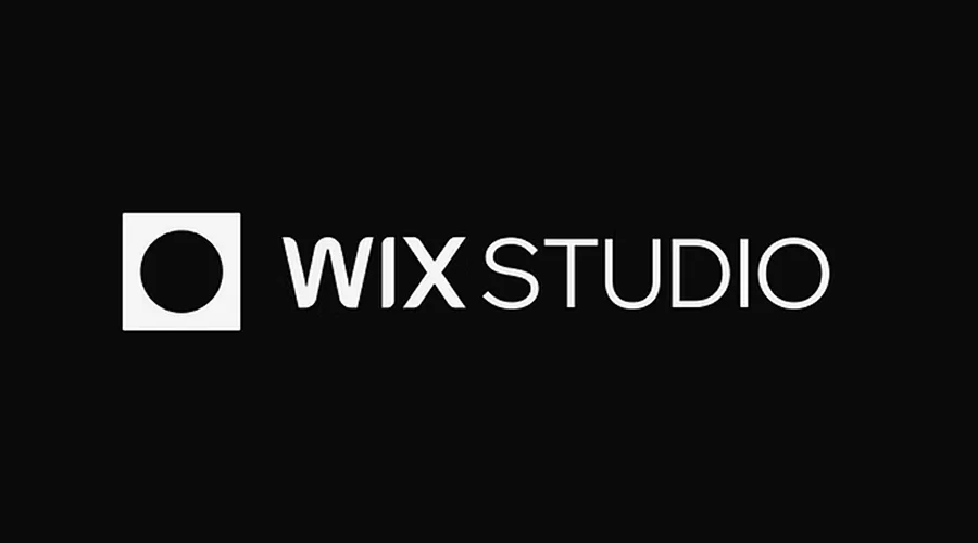 Wix Studio logo featuring a square icon with a circle inside next to bold white text on a black background.