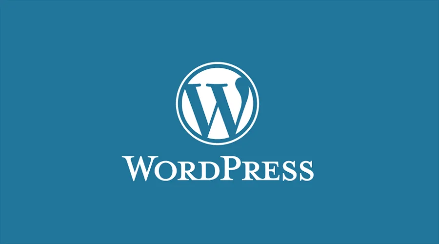 WordPress logo showcasing the iconic circled'W' emblem and brand name on a blue background.